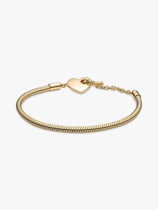 Pandora Heart T-Bar Snake Chain Bracelet 14k Gold Plating