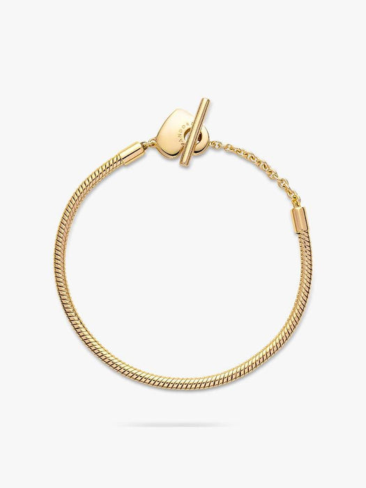 Pandora Heart T-Bar Snake Chain Bracelet 14k Gold Plating