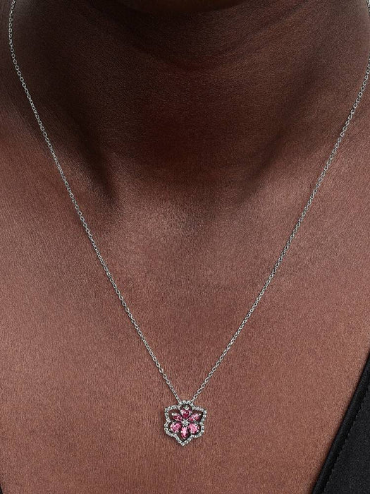 Pandora Herbarium Sparkling Pink Flower Pendant Necklace Sterling Silver
