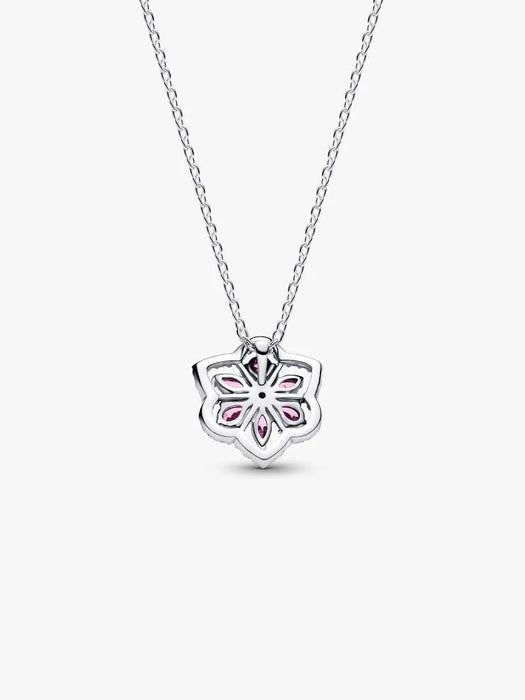Pandora Herbarium Sparkling Pink Flower Pendant Necklace Sterling Silver