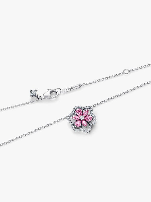 Pandora Herbarium Sparkling Pink Flower Pendant Necklace Sterling Silver