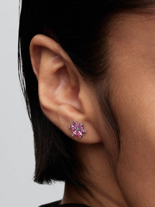 Pandora Herbarium Sparkling Pink Flower Stud Earrings Sterling Silver