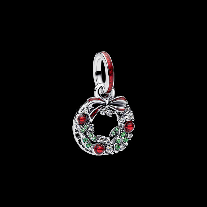 Pandora Holiday Wreath Double Dangle Charm Sterling Silver