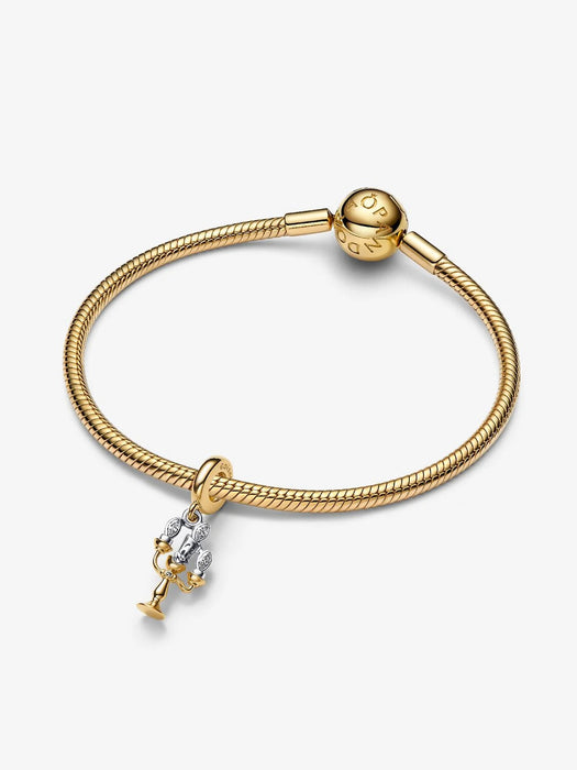 Pandora Disney Beauty and the Beast Lumiere Dangle Charm 14k Gold Plating And Sterling Silver