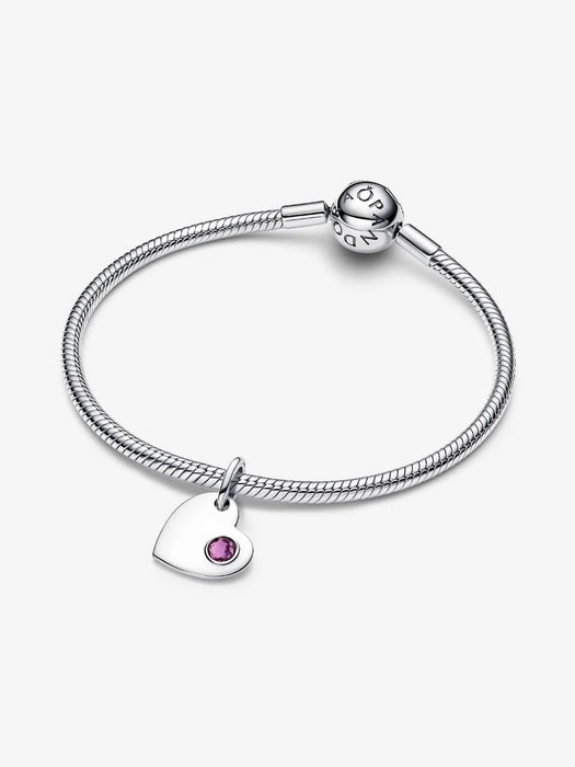 Pandora February Birthstone Engravable Heart Dangle Charm Sterling Silver