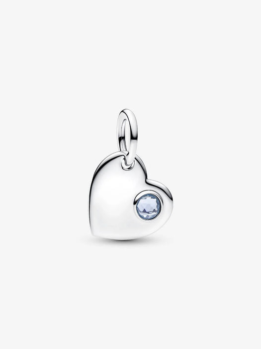 Pandora March Birthstone Engravable Heart Dangle Charm Sterling Silver