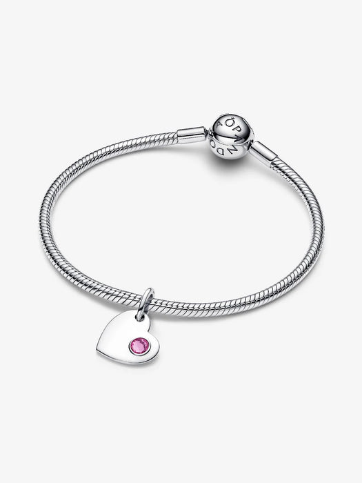 Pandora October Birthstone Engravable Heart Dangle Charm Sterling Silver