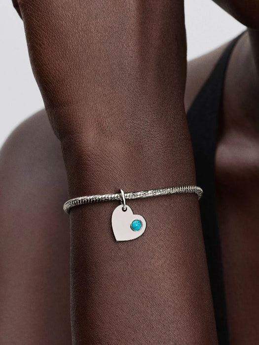 Pandora December Birthstone Engravable Heart Dangle Charm Sterling Silver