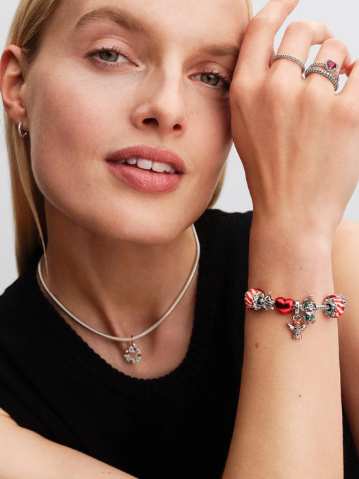 Pandora Holiday Wreath Double Dangle Charm Sterling Silver