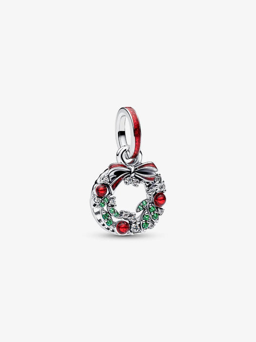 Pandora Holiday Wreath Double Dangle Charm Sterling Silver