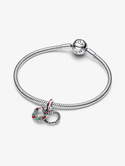 Pandora Holiday Wreath Double Dangle Charm Sterling Silver