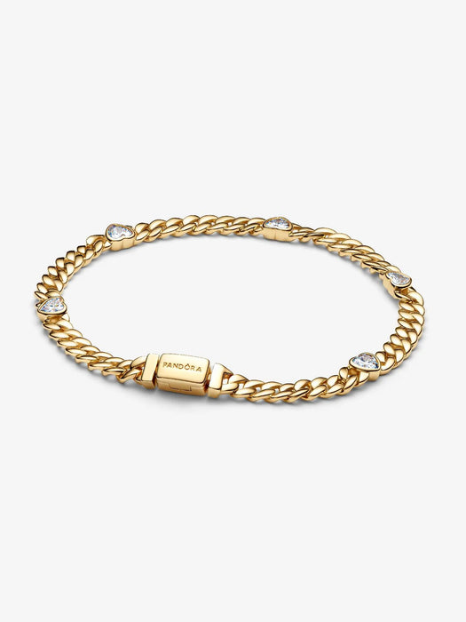 Pandora Heart Cuban Chain Bracelet 14k Gold Plating