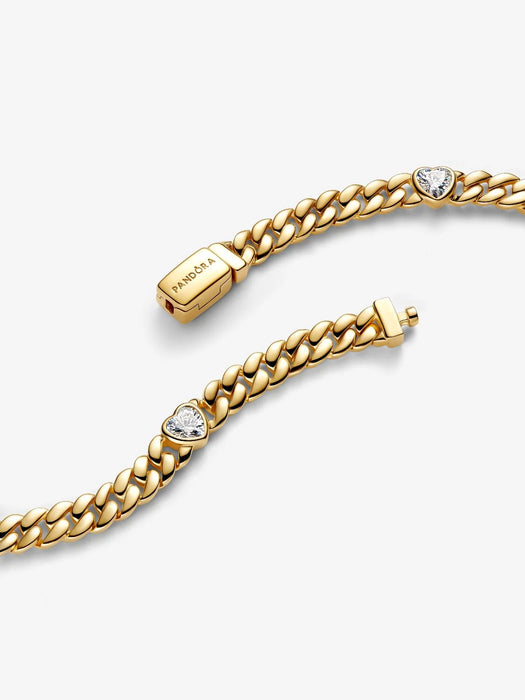 Pandora Heart Cuban Chain Bracelet 14k Gold Plating