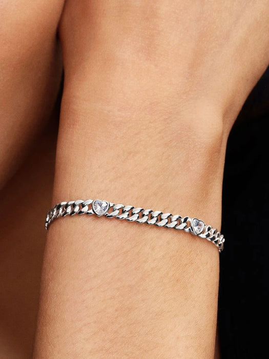 Pandora Heart Cuban Chain Bracelet Sterling Silver
