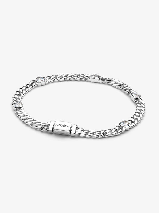 Pandora Heart Cuban Chain Bracelet Sterling Silver