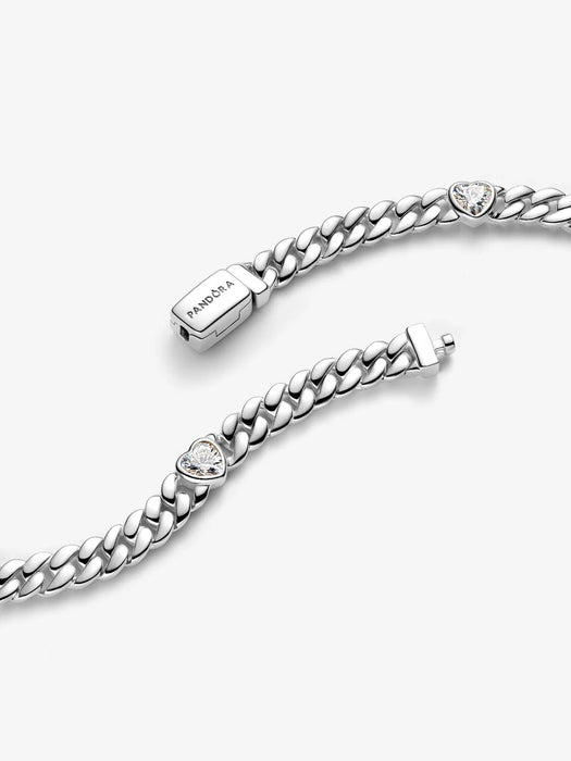 Pandora Heart Cuban Chain Bracelet Sterling Silver