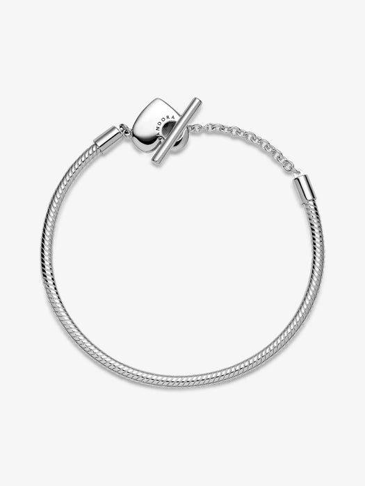 Pandora Heart T-Bar Snake Chain Bracelet Sterling Silver