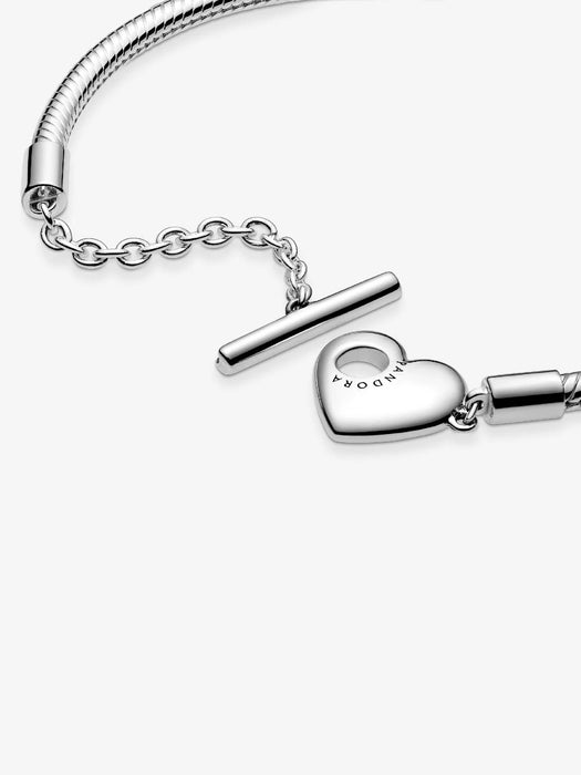 Pandora Heart T-Bar Snake Chain Bracelet Sterling Silver
