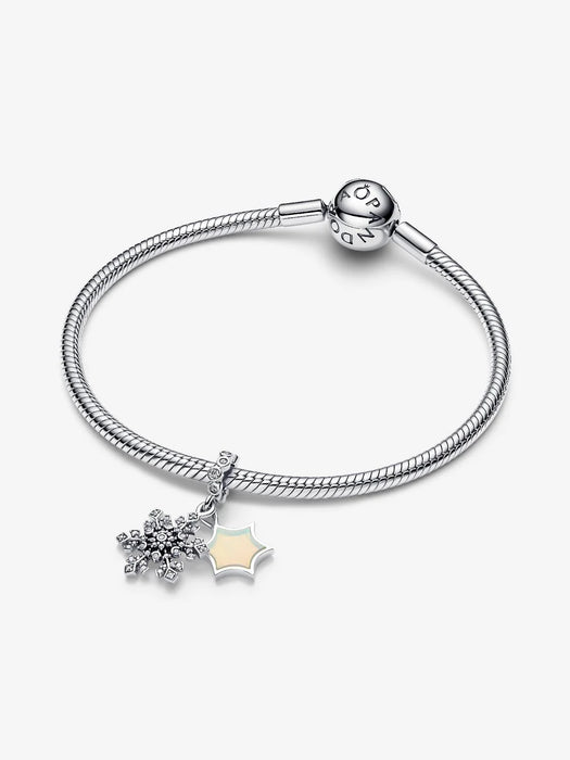 Pandora Opalescent Snowflake Double Dangle Charm Sterling Silver