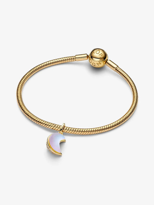 Pandora Sparkling Crescent Moon Dangle Charm 14k Gold Plating