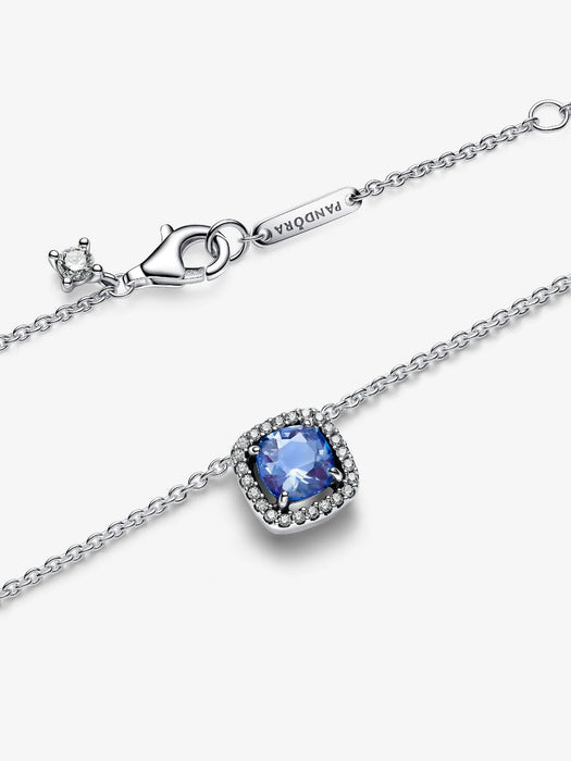Pandora Sparkling Square Blue Halo Pendant Necklace Sterling Silver