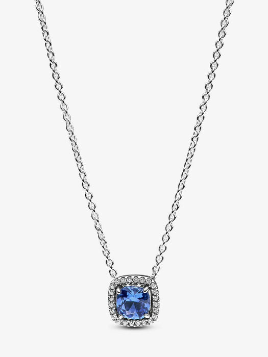 Pandora Sparkling Square Blue Halo Pendant Necklace Sterling Silver
