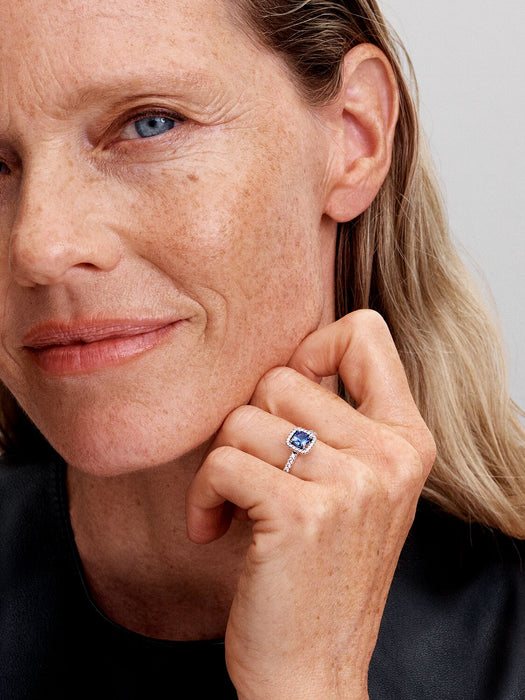 Pandora Sparkling Square Blue Halo Ring Sterling Silver