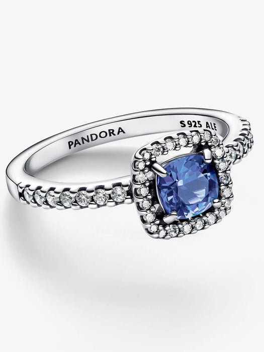 Pandora Sparkling Square Blue Halo Ring Sterling Silver
