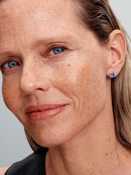 Pandora Sparkling Square Blue Halo Stud Earrings Sterling Silver