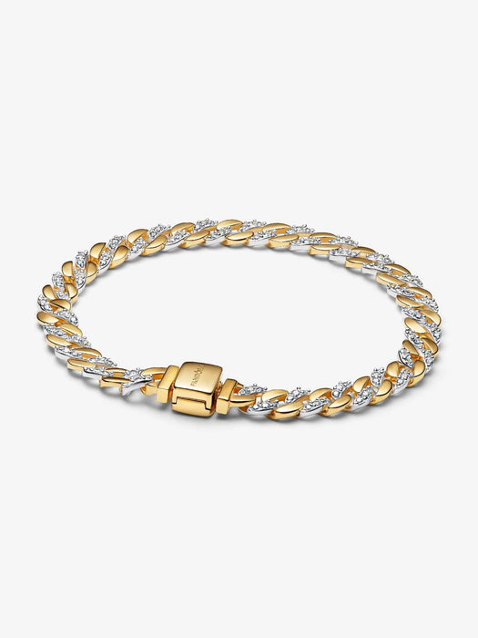 Pandora Two-Tone Pavé Cuban Chain Bracelet Sterling Silver And 14k gold plating