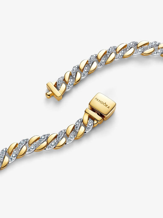 Pandora Two-Tone Pavé Cuban Chain Bracelet Sterling Silver And 14k gold plating
