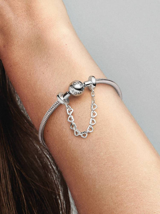 Pandora Linked Hearts Safety Chain Sterling Silver