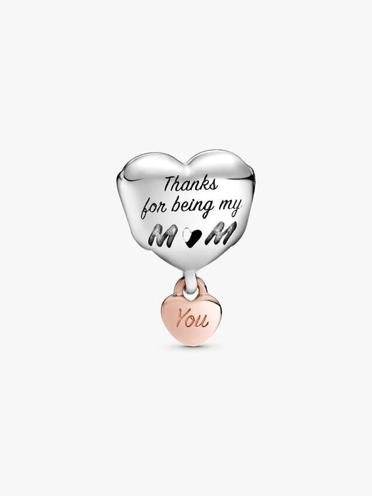 Pandora Love You Mum Heart Charm Sterling Silver, 14k Rose Gold