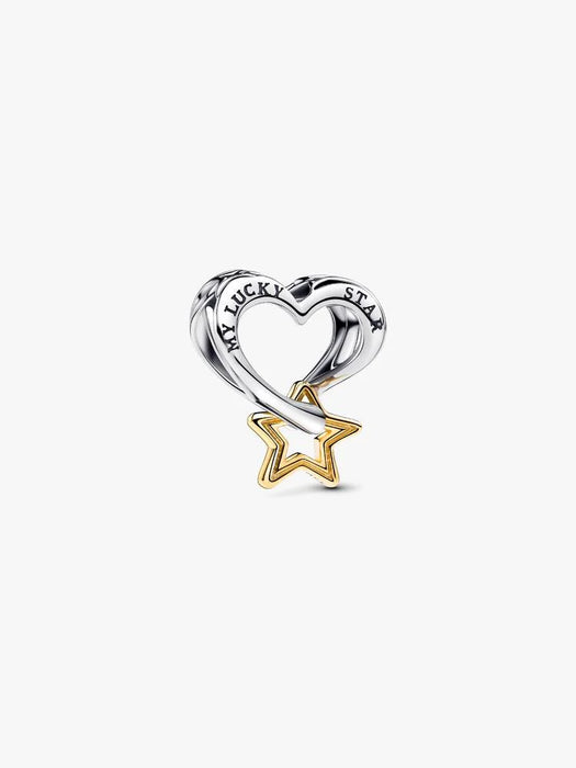 Pandora Lucky Star & Heart Charm 14k Gold Plating And Sterling Silver