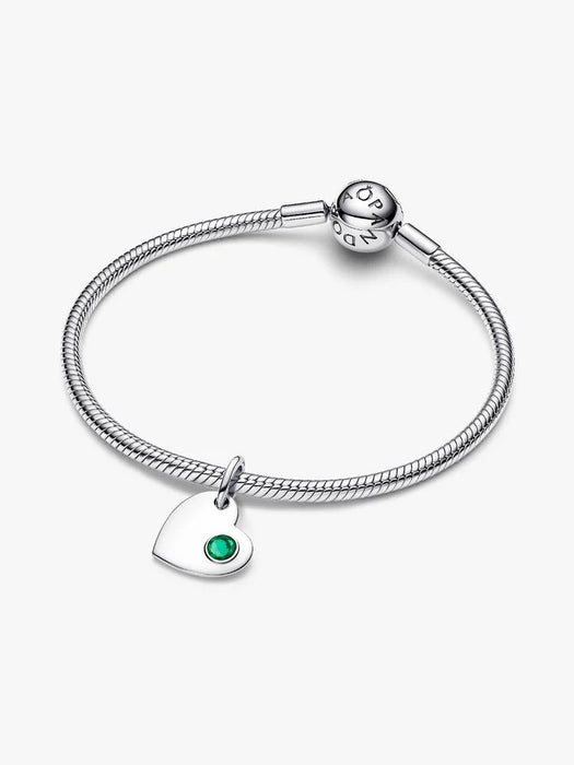 Pandora May Heart Green Stone Dangle Charm Sterling Silver