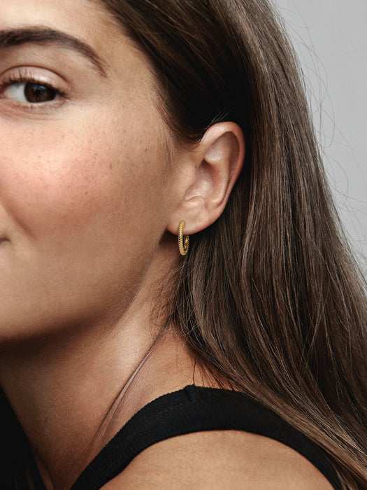 Pandora Moments Small Charm Hoop Earrings 14k Gold Plating