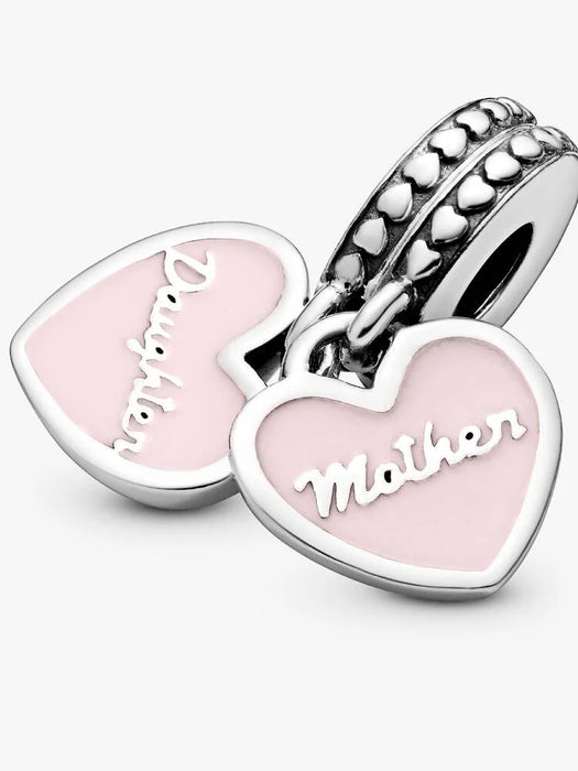 Pandora Mother & Daughter Hearts Dangle Charm Sterling Silver