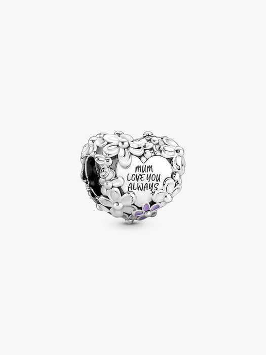 Pandora Mum Daisy Heart Charm Sterling Silver