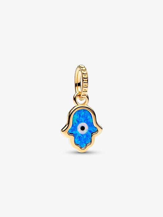 Pandora Opalescent Blue Hamsa Hand Dangle Charm 14k Gold Plating