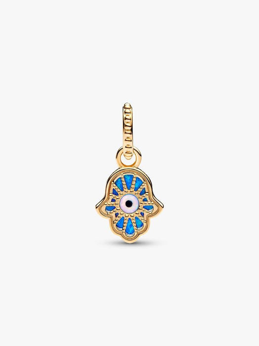 Pandora Opalescent Blue Hamsa Hand Dangle Charm 14k Gold Plating