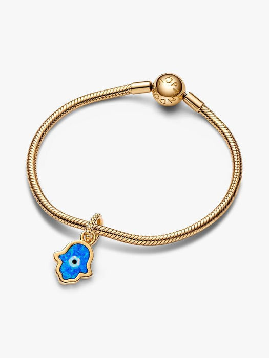 Pandora Opalescent Blue Hamsa Hand Dangle Charm 14k Gold Plating