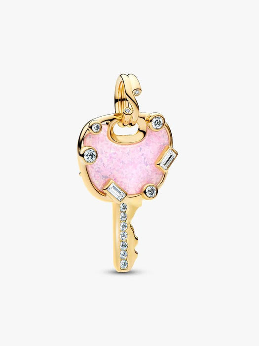 Pandora Opalescent Pink Love Key Large Dangle Charm 14k Gold Plating