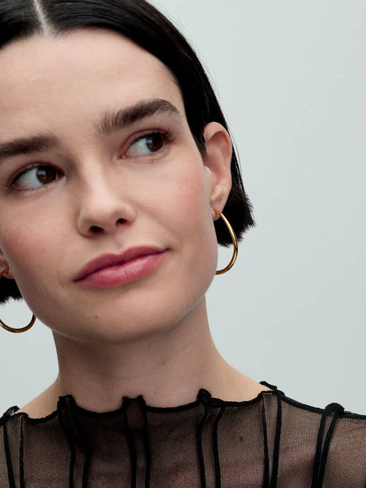 Pandora Organically Shaped 42 mm Open Hoop Earrings 14k Gold Plating