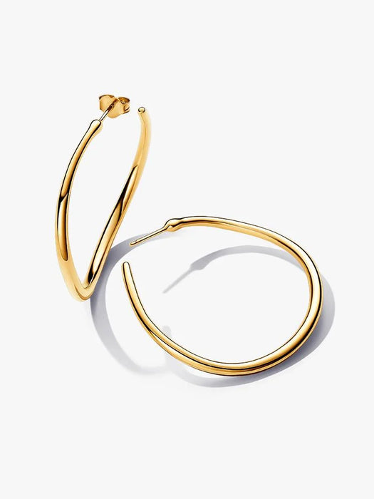 Pandora Organically Shaped 42 mm Open Hoop Earrings 14k Gold Plating