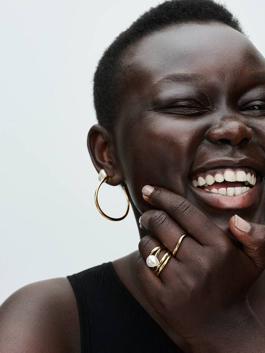 Pandora Organically Shaped 42 mm Open Hoop Earrings 14k Gold Plating