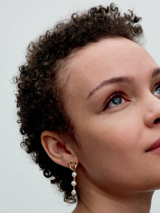 Pandora Organically Shaped Circle & Baroque Treated Freshwater Cultured Pearls Drop Earrings 14k Gold Plating