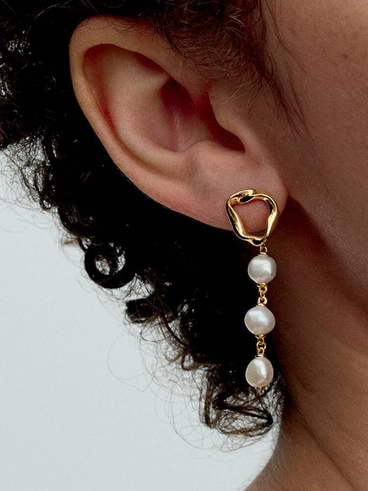 Pandora Organically Shaped Circle & Baroque Treated Freshwater Cultured Pearls Drop Earrings 14k Gold Plating