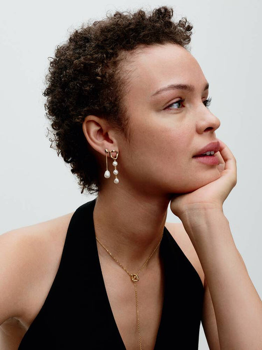 Pandora Organically Shaped Circle & Baroque Treated Freshwater Cultured Pearls Drop Earrings 14k Gold Plating