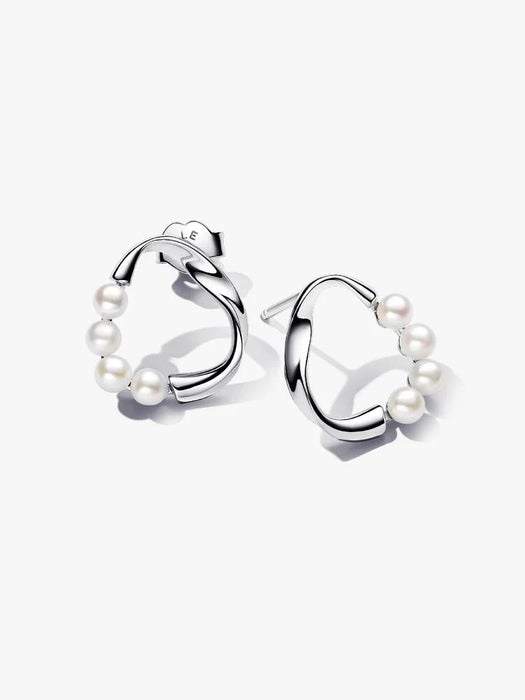 Pandora Organically Shaped Circle & Treated Freshwater Cultured Pearls Stud Earrings Sterling Silver