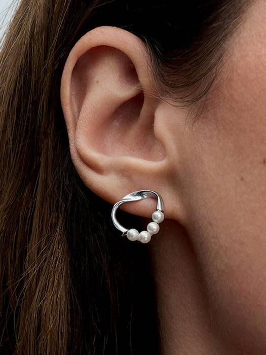 Pandora Organically Shaped Circle & Treated Freshwater Cultured Pearls Stud Earrings Sterling Silver